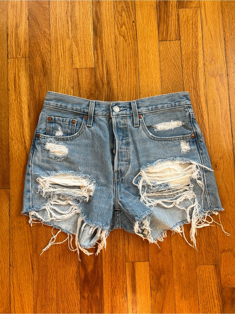 Levi's Light Blue Distressed Denim Jean Shorts